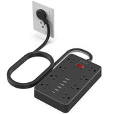 SMNICE power strip with flat plug demonstrates discreet wall-mount usability.
