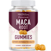 SMNutrition maca root gummies peach bottle for convenient daily energy and drive support.