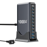 SMSASOEO 1000W charger front view with 8 USB-C and 2 USB-A ports for versatile charging.