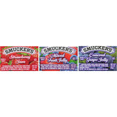 Smucker's strawberry jam portion cup ready for quick breakfast use