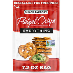 Snack Factory Everything Pretzel Crisps bag front for pantry-snack convenience