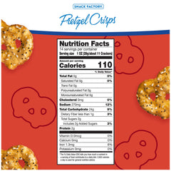 Snack Factory Everything Pretzel Crisps closeup shows seeds and seasoning for flavorful snacking.