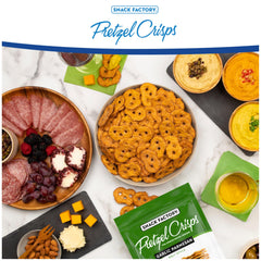 Snack Factory Garlic Parmesan Pretzel Crisps on a charcuterie board for entertaining.