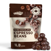 Snackathon dark chocolate espresso beans in a 1 lb bag for sharing and gifting.