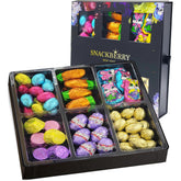 Snackberry Easter platter with milk chocolate bunnies, a festive centerpiece for holiday gatherings.