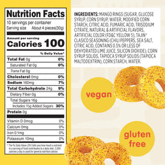 Snak Club Tajin Mango Rings close-up showing Tajín-seasoned mango gummies.