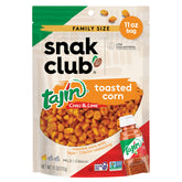 Snak Club Tajin Toasted Corn bag close-up showing crispy nuggets ready to enjoy