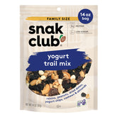 Snak Club Yogurt Trail Mix with raisins and nuts in a resealable bag for on-the-go snacking