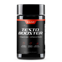 Snap Supplements testosterone booster bottle label highlights key ingredients and dosage.