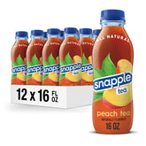Snapple Peach Tea bottle front view highlighting peachy, natural flavor.