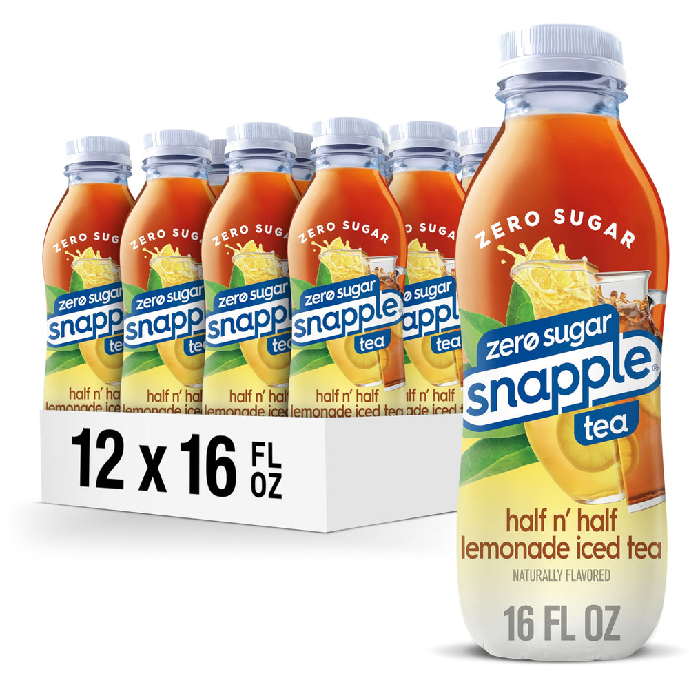 Snapple Zero Sugar Half 'n Half Lemonade Iced Tea 16oz bottle shows refreshing dual flavor