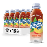 Snapple Zero Sugar Peach Tea bottle, crisp label showing peach flavor and zero sugar.