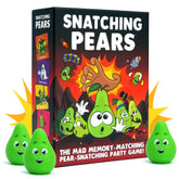 Snatching Pears cover art invites family fun and fast-paced laughter.