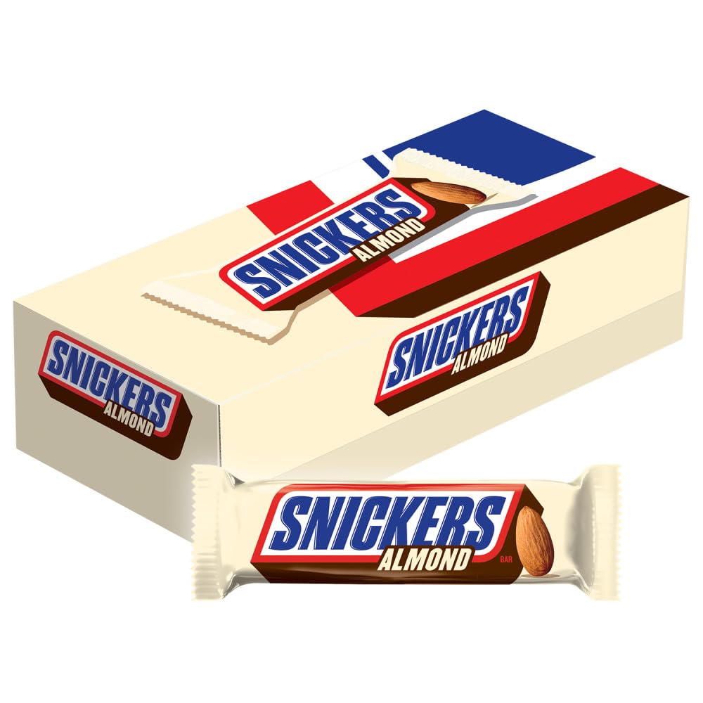 SNICKERS Almond Milk Chocolate Bars 24-pack front view, ideal for gifts or office sharing.