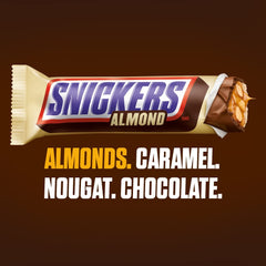 SNICKERS Almond Milk Chocolate Bars caramel-nougat close-up showing layers and texture.