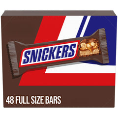 Snickers full-size bulk 48-pack box for easy pantry stocking.