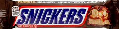 Snickers milk-chocolate bar packaging shows fresh, individually wrapped bars