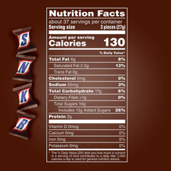 Close-up of Snickers Minis with peanuts, nougat, caramel and milk chocolate.