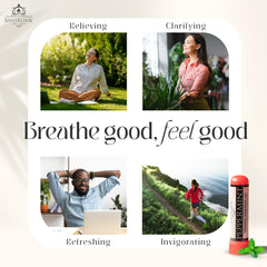 Person using SniffElixir inhaler for quick peppermint refresh and focus