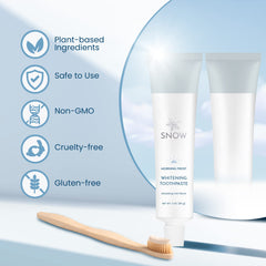 Snow Nanohydroxyapatite toothpaste shows kaolin texture for gentle cleaning and smooth mouthfeel.