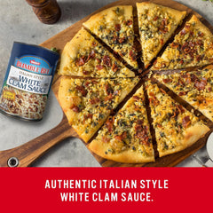 Snow's clam sauce over bucatini pasta on a plate