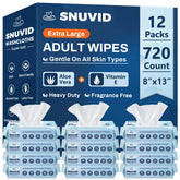 Snuvid adult wipes pack front shows bulk packaging for long-term care.