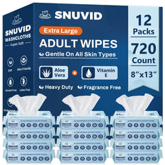 Snuvid adult wipes pack front shows bulk packaging for long-term care.