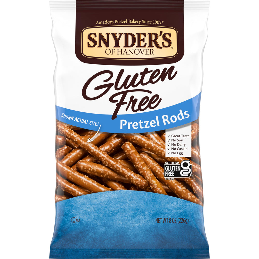 Snyder's of Hanover gluten-free pretzels 8oz pack—crisp, shareable snack.