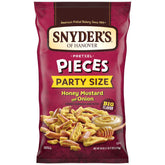 Snyder's of Hanover Honey Mustard & Onion Pretzel Pieces bag front, bold flavor ready for snacking.
