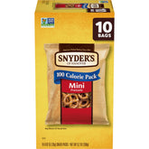 Snyder's of Hanover Mini Pretzels box front—crisp 100-calorie snack for lunch boxes.