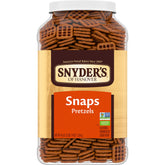 Snyder's of Hanover Pretzel Snaps bulk canister for pantry snacking.