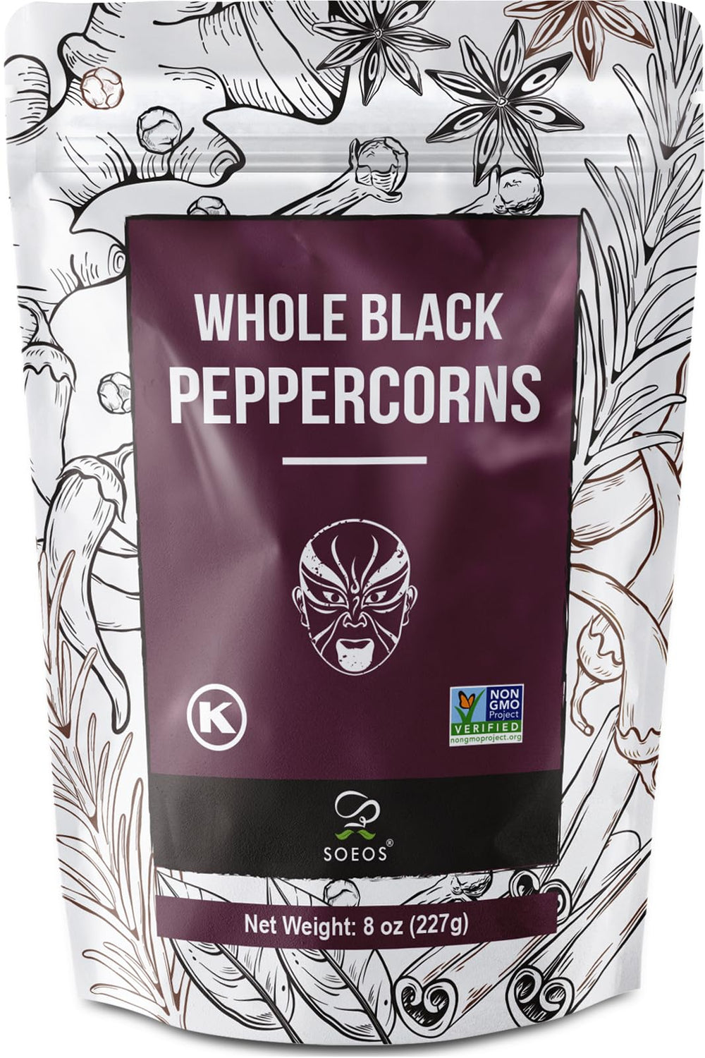 Soeos Black Peppercorns packaging preserves freshness for longer use.