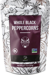 Soeos Black Peppercorns packaging preserves freshness for longer use.
