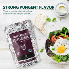 Soeos Black Peppercorns resealable pouch locks in aroma between uses.