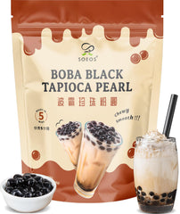 Soeos Boba Pearls packaging highlights premium tapioca for authentic bubble tea.