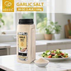 Soeos Garlic Salt in a dish for soups and meats