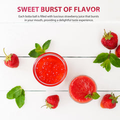 Soeos strawberry popping boba pearls as dessert topping adding tangy fruit pop