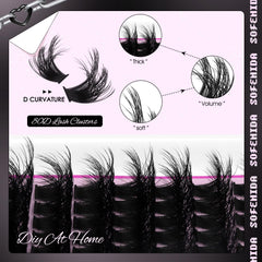 SOFENIDA lash clusters kit 10-18mm mixed lengths ready for DIY voluminous looks