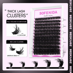 SOFENIDA lash clusters kit 80D D-curly extensions close-up shows dense volume