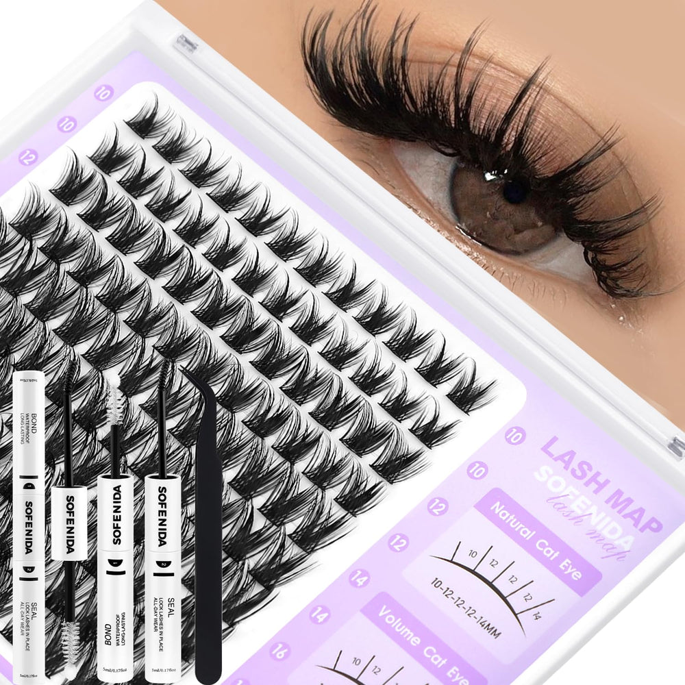 SOFENIDA lash clusters kit full set for at-home lash extensions with wispy volume