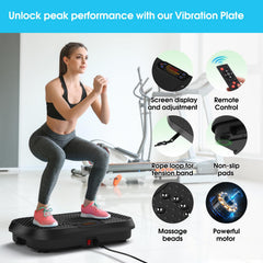SoftGym vibration plate with resistance bands included for full-body training.