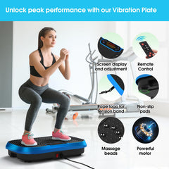 SoftGym vibration plate with resistance bands for full-body training at home.