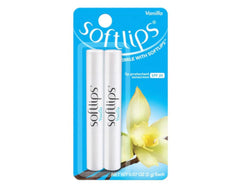SoftLips vanilla glide-on balm tube ready for everyday use.