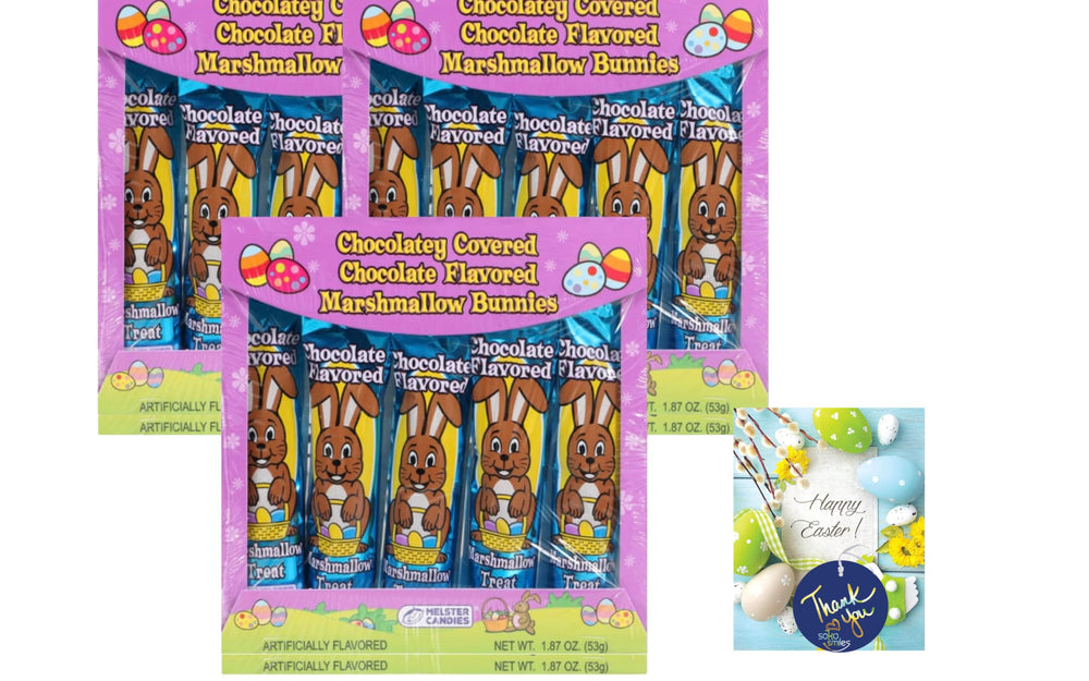 Soko Smiles Chocolatey Marshmallow Bunnies box front view, Easter gift idea and basket filler.