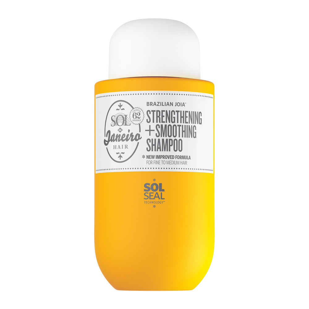Sol de Janeiro shampoo bottle front shows lightweight hydration for fine to medium hair