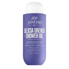Sol de Janeiro Delícia Drench Shower Oil bottle pour for nourishing cleansing.