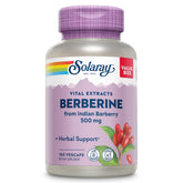 SOLARAY Berberine 500mg bottle label highlights vegan, Non-GMO formula for daily wellness.