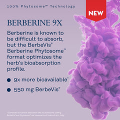 SOLARAY Berberine Phytosome absorption graphic highlights 9X uptake potential.