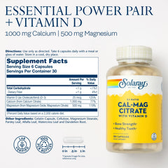 SOLARAY Calcium & Magnesium Citrate label close-up showing vitamin D3