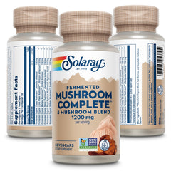 SOLARAY Fermented Mushroom Complete capsules closeup, easy-to-swallow for daily use